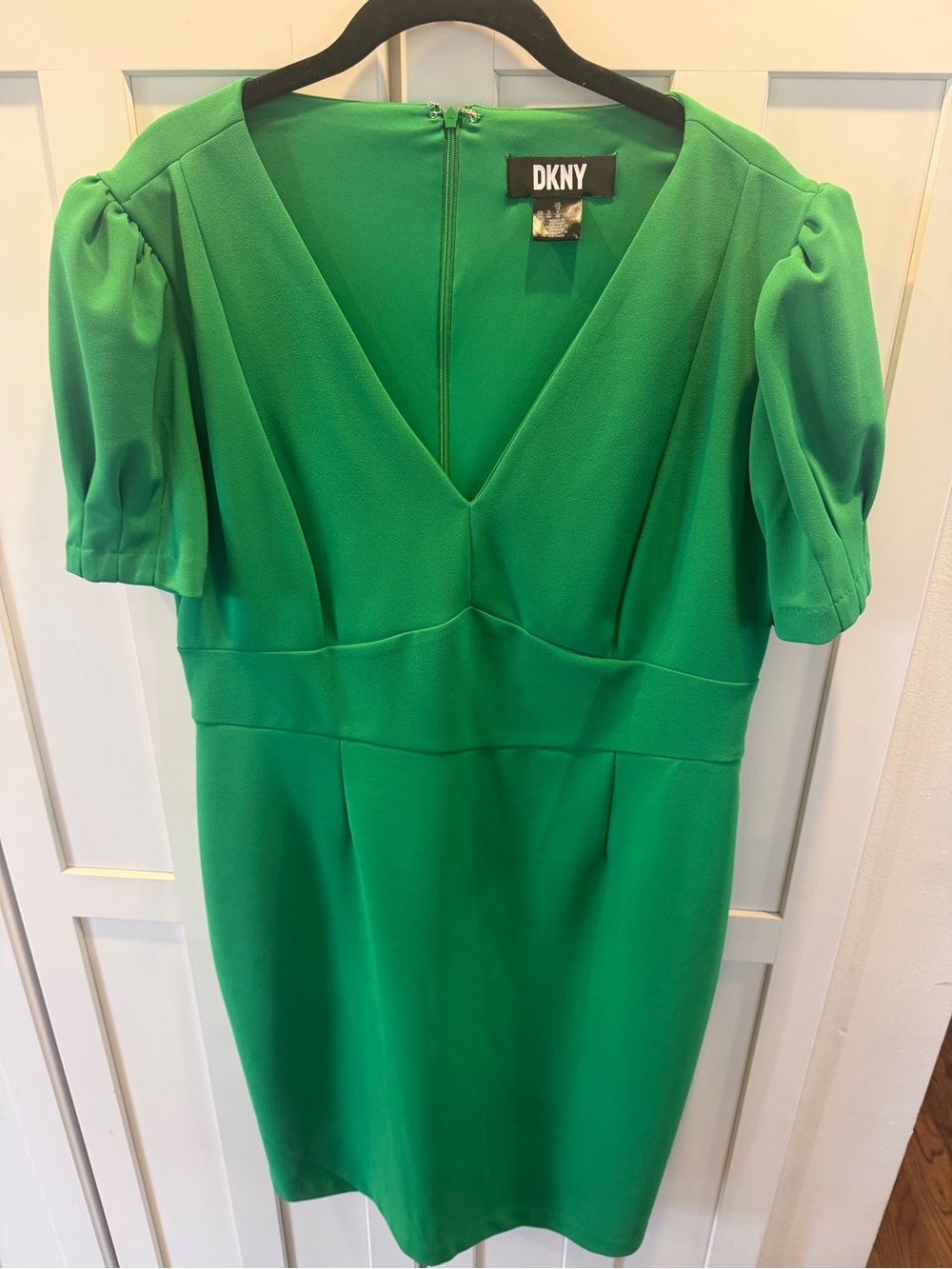 Size-14 DKNY Emerald Green V-Neck Sheath Dress
